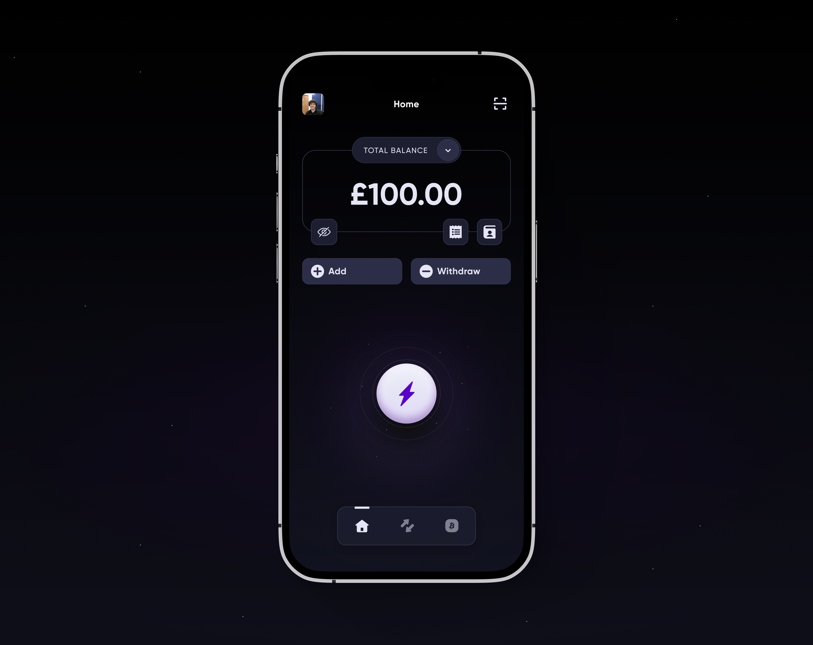 Final Bottlepay app home screen with ad hoc action