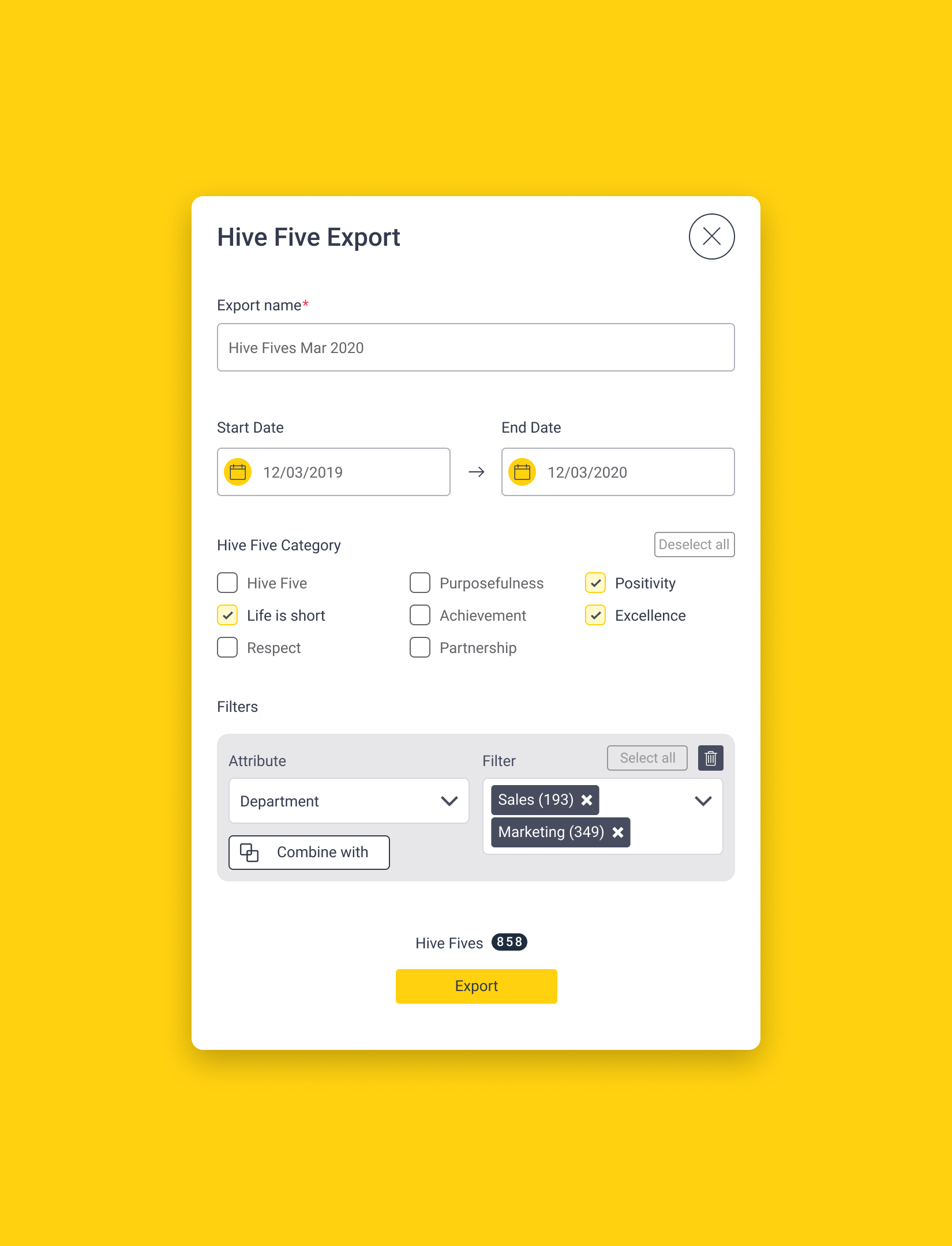 Hive HR exports feature redesign screens