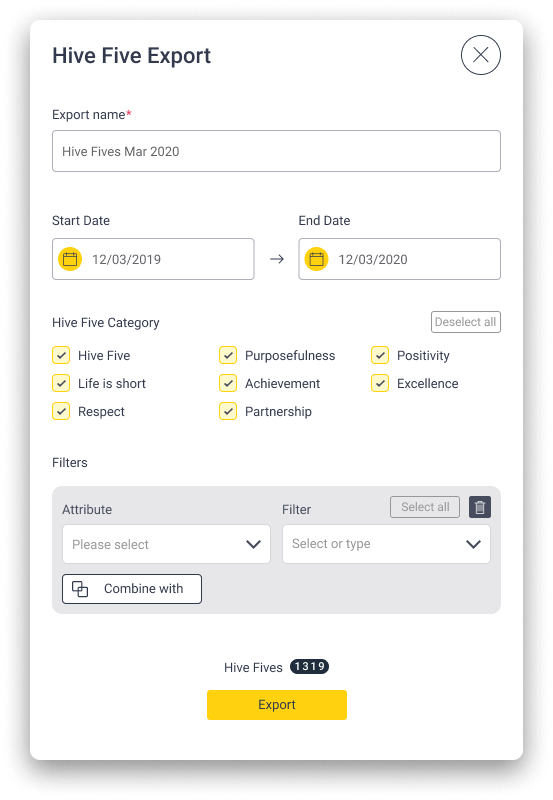 Final Hive HR export modal design