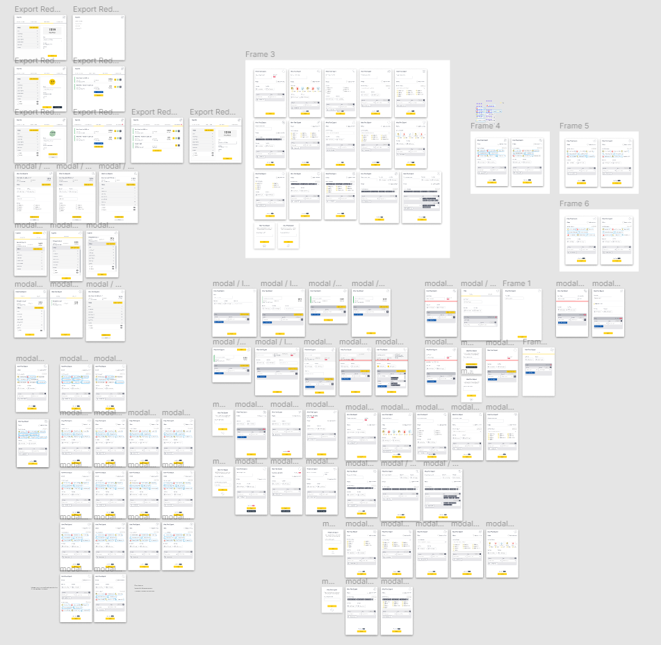 Complete wireframe set for exports redesign